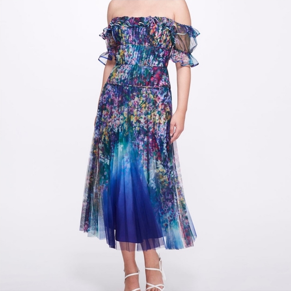 MARCHESA NOTTE Floral Off-Shoulder Dress